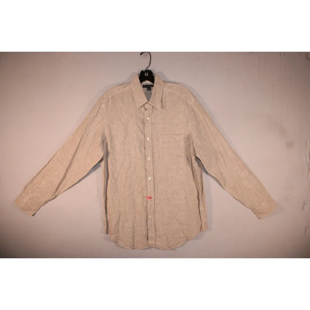 Banana Republic Classic Fit Men's Medium 100% Linen Beige LS Shirt 15 - 15 1/2